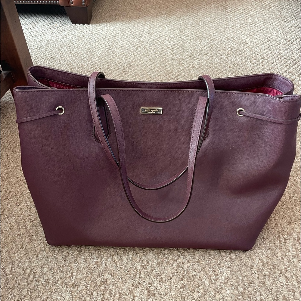 Kate Spade large structured tote w/ side tie detail, burgundy/purple color